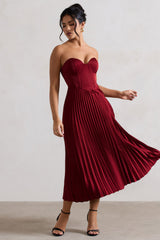 Bordeaux | Berry Satin Corset Style Midi Dress - Club L London - USA