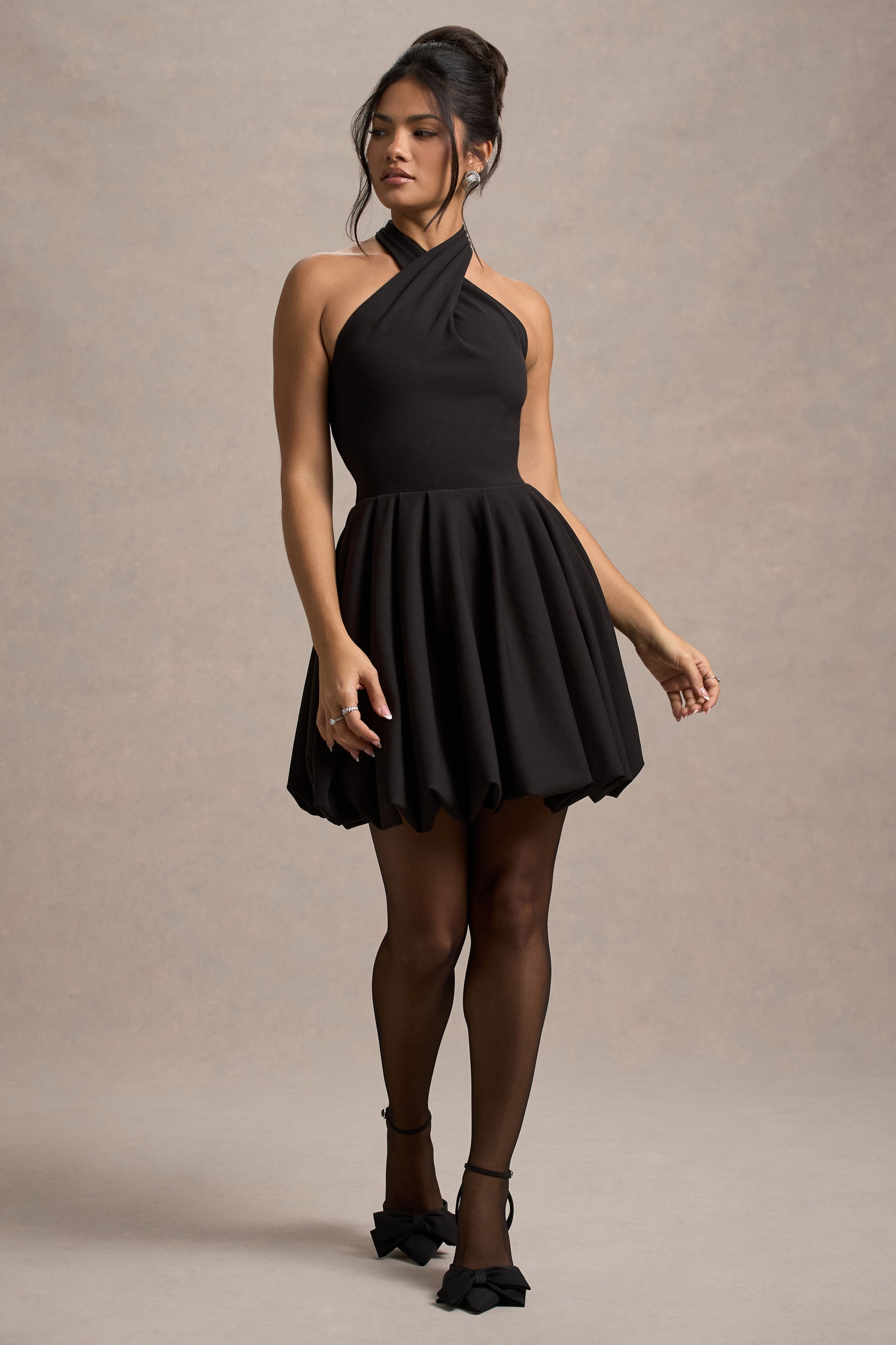 Klytie | Black Halter-Neck Mini Dress With Puff-Ball Skirt - Club L London - USA