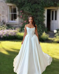 Lace Strapless Corset Wedding Dress Satin