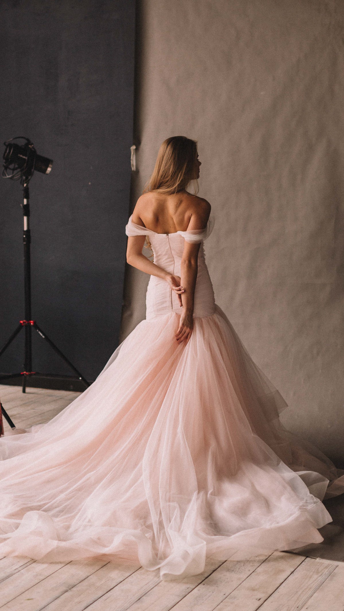 Blush Pink Fit & Flare Wedding Dress: Colored Wedding Dress Elegance