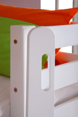 Hochbett ELIYAS Kinderbett mit Rutsche Spielbett Bett Weiß Stoffset Lila/Weiß