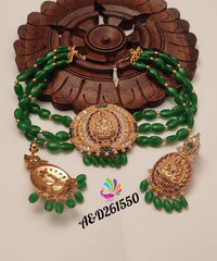 GREEN COLOR BEADS LAKSHMI GOLD FINISH CHOKER NECKLACE SET FOR WOMEN -SAYDCNG001