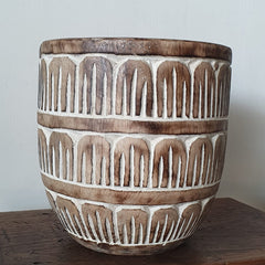 Carved Tribal Pattern Wooden Pot