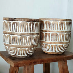 Carved Tribal Pattern Wooden Pot