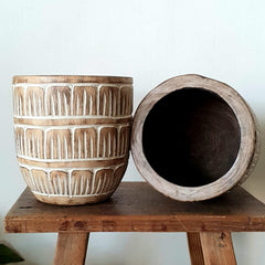 Carved Tribal Pattern Wooden Pot