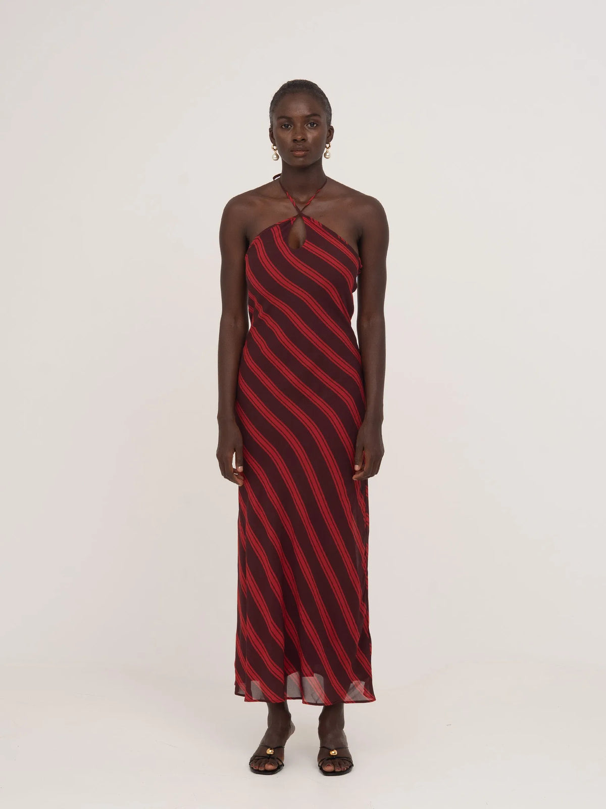Whispered Striped Burgundy and Red Long Occasion Dress vestidos