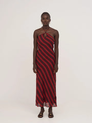 Whispered Striped Burgundy and Red Long Occasion Dress vestidos