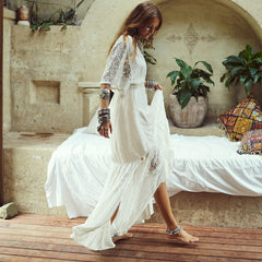 White Boho Lace Maxi Dress