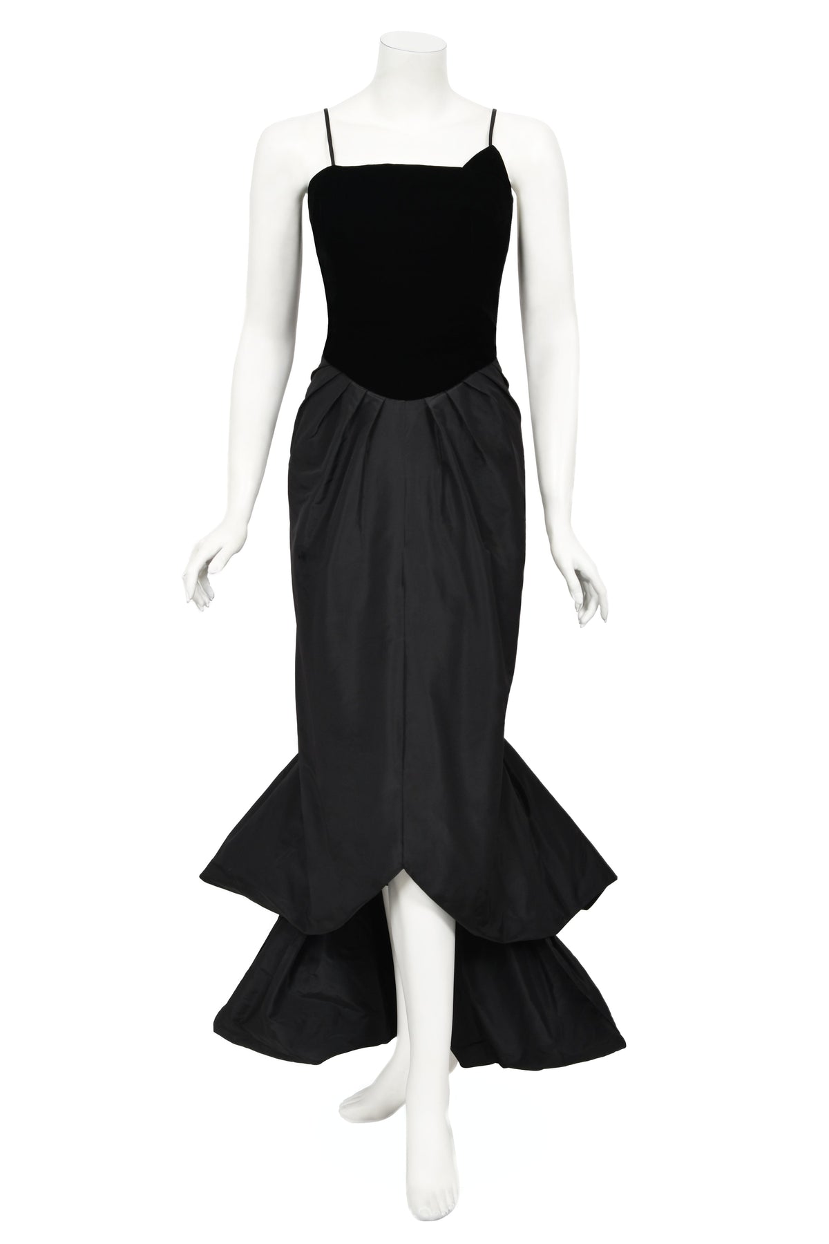 1958 Philip Hulitar 'Old Hollywood' Black Silk & Velvet Hourglass Fishtail Dress