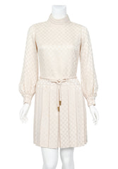 1968 Christian Dior Haute Couture Documented Ivory Checkered Silk Pleated Mini Dress