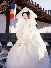 Whole White Korean traditional high-end wedding dress princess Hanbok - Yandan_Hanfu