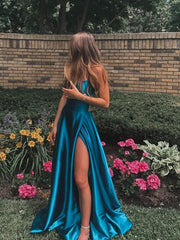 Women's Fashion Halter Satin Long Open Back Dinner Party Prom Dresses PD137