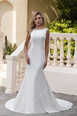 Simple Crepe Wedding Dresses With Beaded Backless