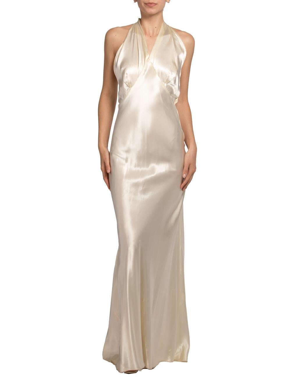 1930S Cream Bias Cut Silk Charmeuse Old Hollywood Gown