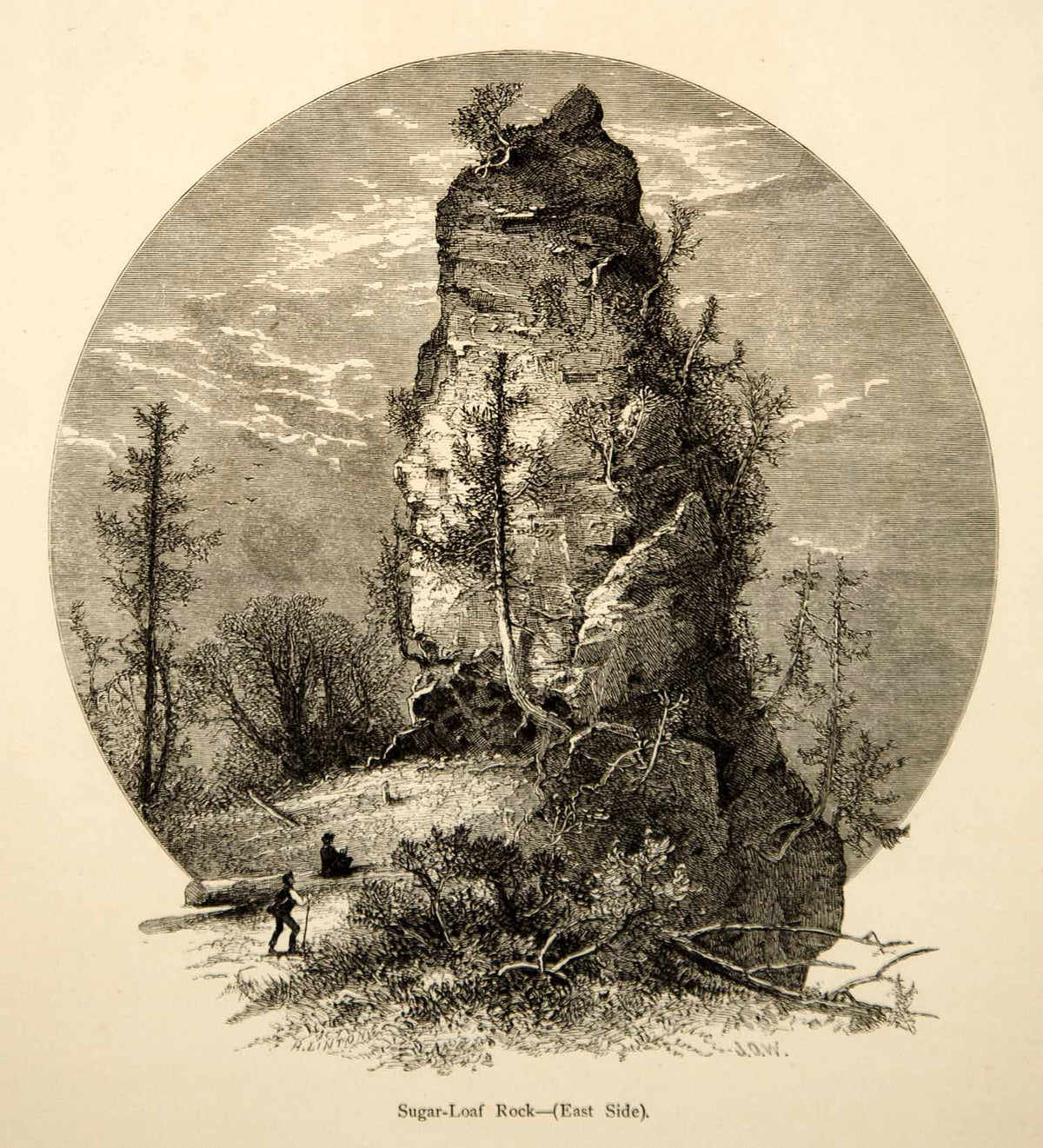 1894 Wood Engravings Sugar Loaf Rock Mackinac Island John Douglas Woodward YPA4