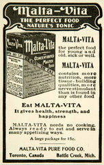 1902 Ad Malta Vita Concentrated Malted Pure Food Breakfast Battle Creek YYC2