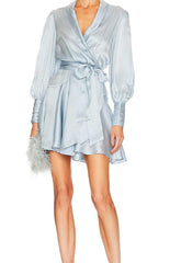 Silk Wrap Mini Dress Ice Blue