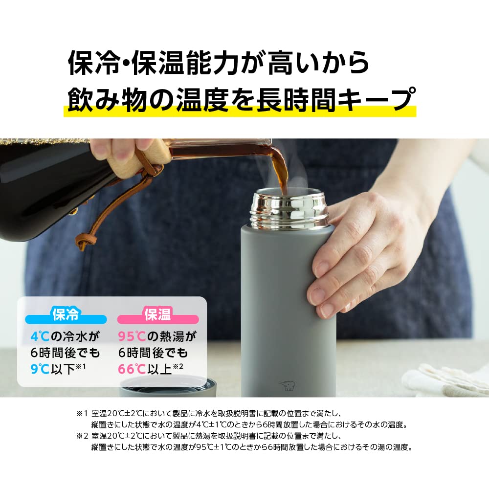 Zojirushi Sand Beige Stainless Steel Water Bottle 360ml with Seamless Cap Easy to Clean SM-ZB36-CM