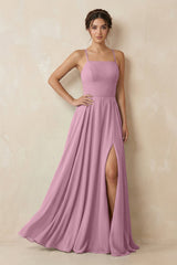 A - Line Chiffon Bridesmaid Dress With Slit in Vintage Mauve - KissProm Bridesmaid Dresses