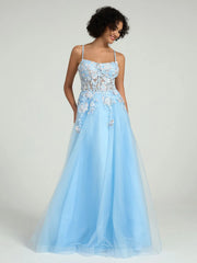 Carlyna A-Line Maxi Dress with Lace Corset & Sheer Tulle Overlay
