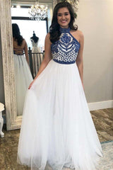 A Line Off White Halter Prom Dresses Cheap Long Formal Party Dress PG970 - Pgmdress
