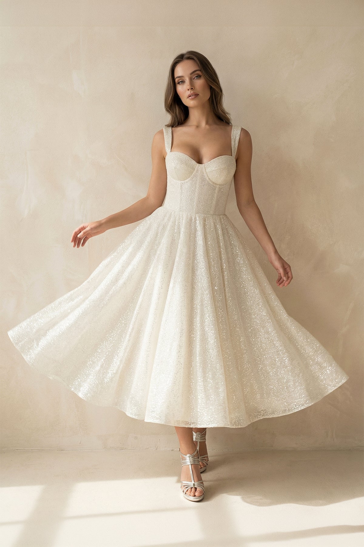 Jackie | A-Line Sparkly Sequined Tea-Length Wedding Dresses