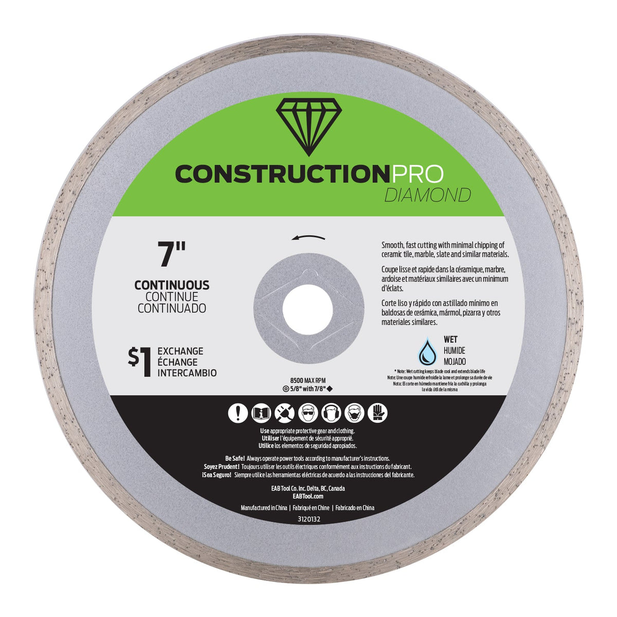 EAB - Lame diamantée continue Construction Pro Série Jaune 7"