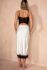 Catherine Cream Satin Lace Midi Skirt