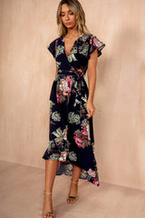 Sarah Navy Floral Belted Dress