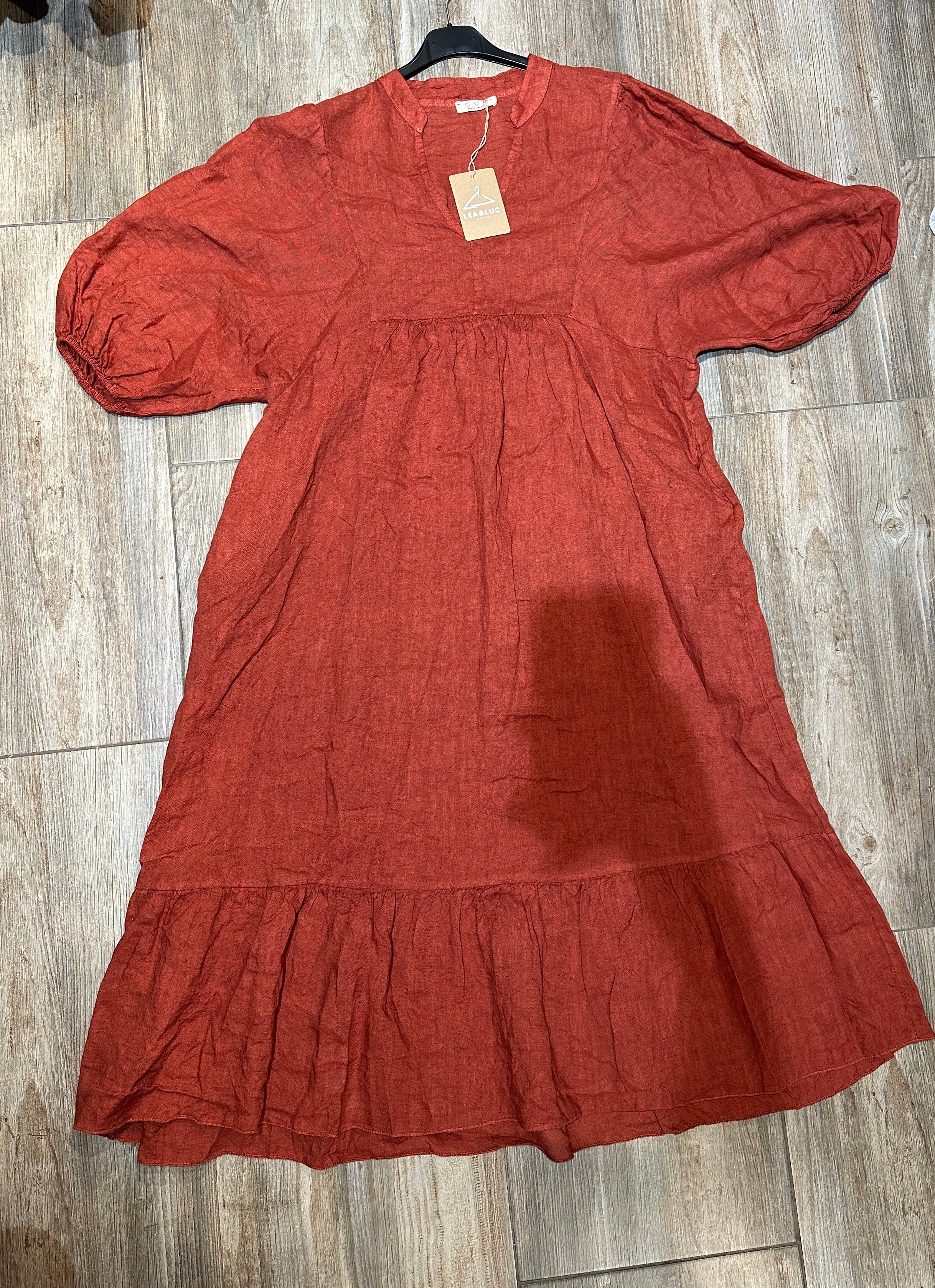 100% linen dress: Terracotta