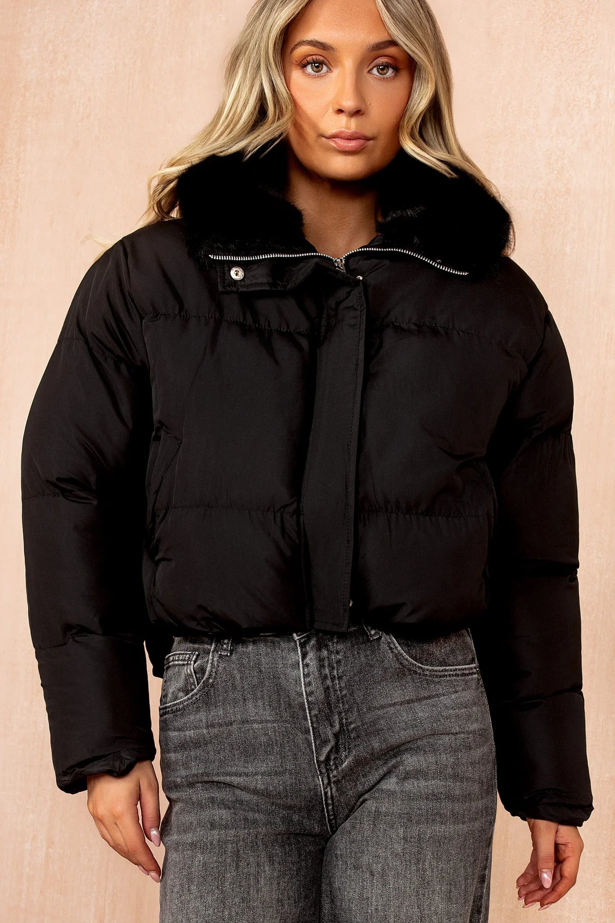 Cassie Black Faux Fur Hooded Puffer Jacket
