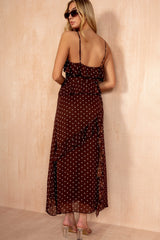 Sammie Chocolate Chiffon Polka Dot Frill Dress