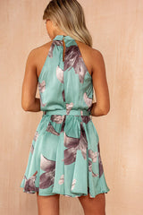 Claire Duck Egg Satin Floral Mini Dress