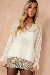 Violette Cream Chiffon Frill Blouse