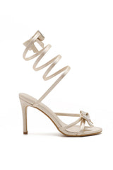 Patrice Cream Satin Bow Wrap Heels