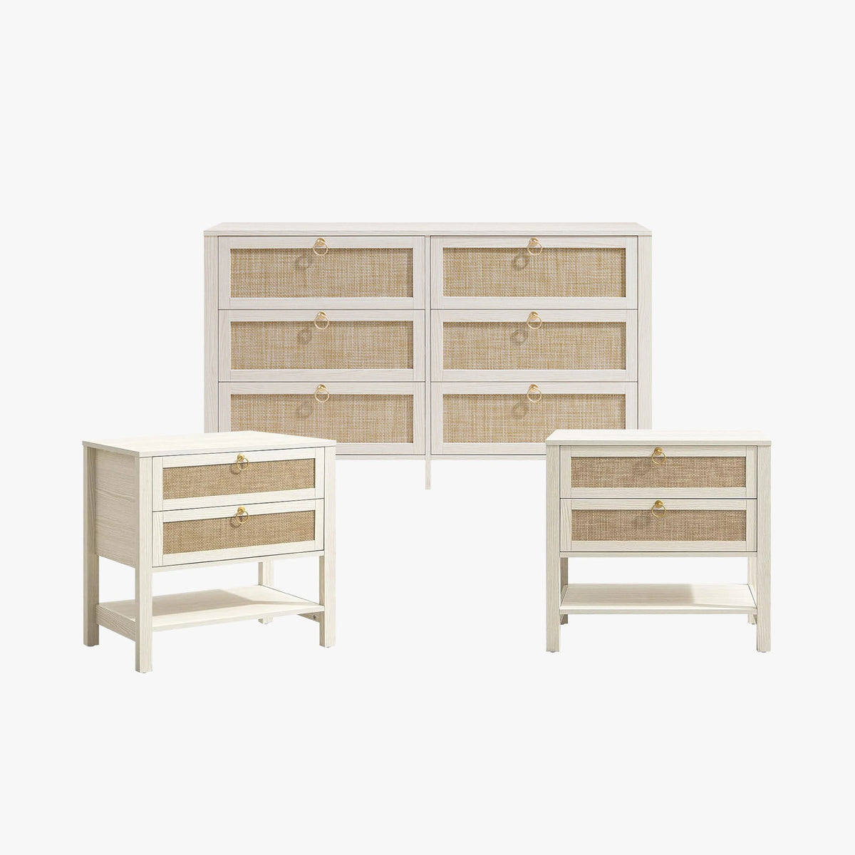 Terra 6 Drawers Dresser And White Cream Oak Nightstands Sets