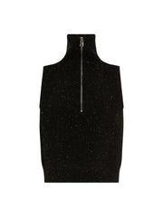 Varley Hally Half Zip Rib Vest in Black Fleck