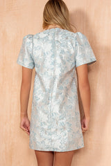 Keisha Blue Jacquard Mini Shift Dress