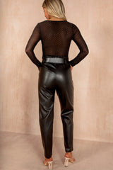 India Black Leather Look Paperbag Trousers