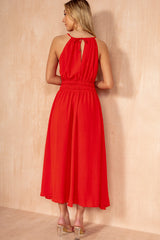 Freya Burnt Orange Racer Neck Midi Dress