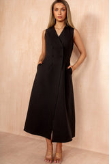 Hazel Black Tailored Sleeveless Midi Dress