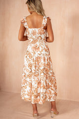 Kimber Peach Boho Floral Smock Dress