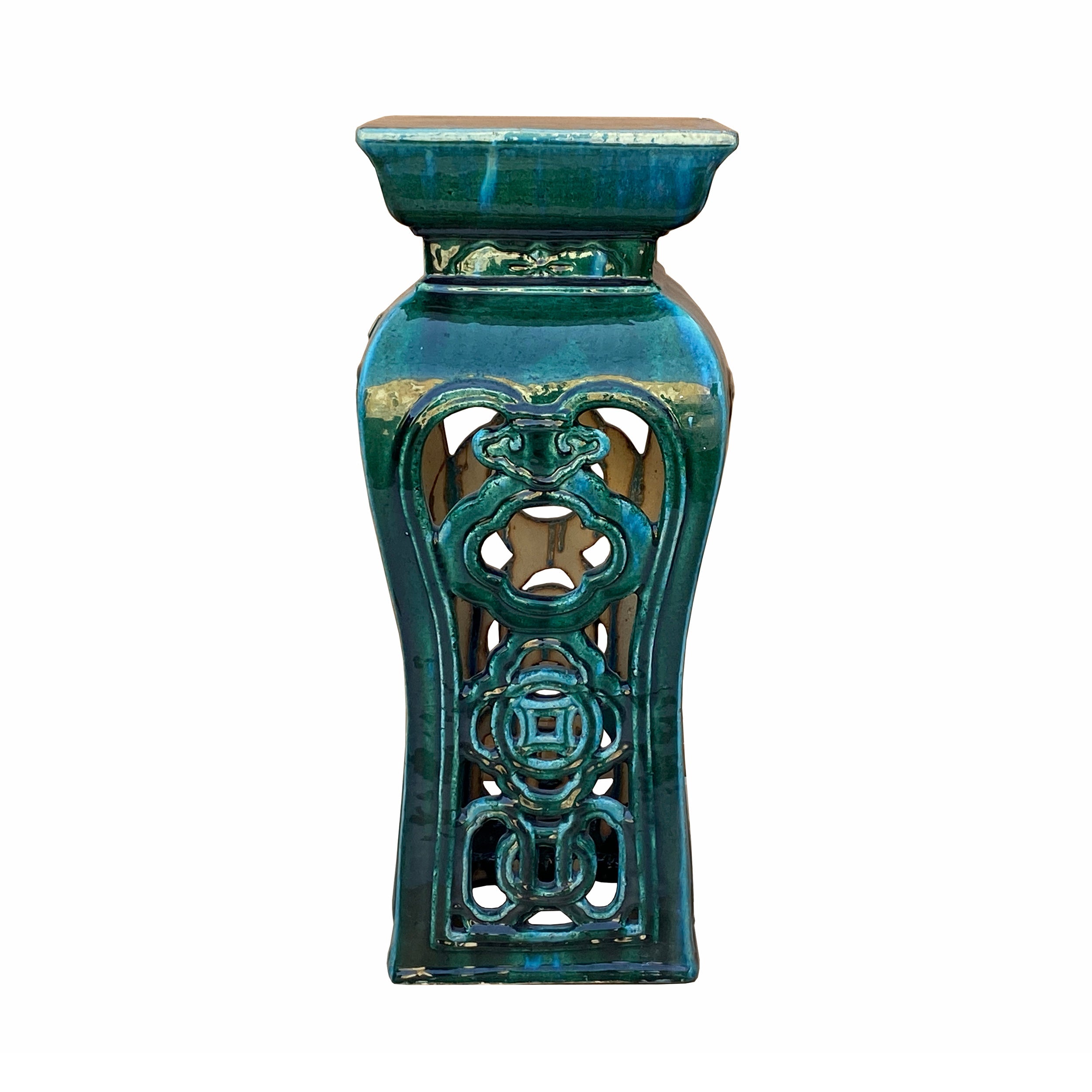 pedestal stand - Chinese green clay side table - ceramic plant stand
