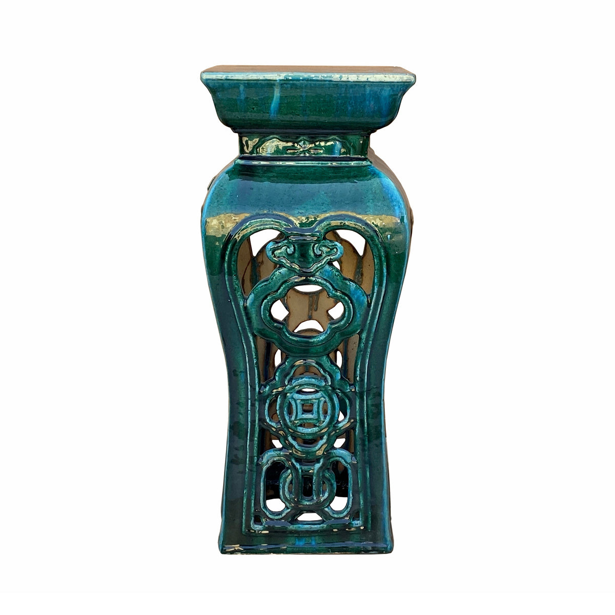pedestal stand - Chinese green clay side table - ceramic plant stand