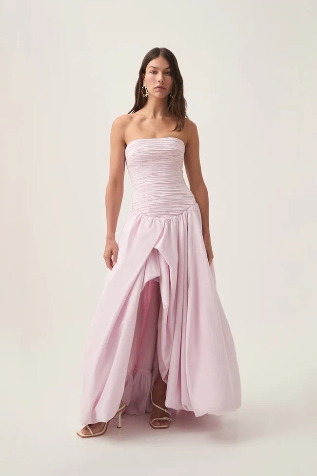 Aje Violette Bubble Hem Maxi Dress Pastel Pink Dress