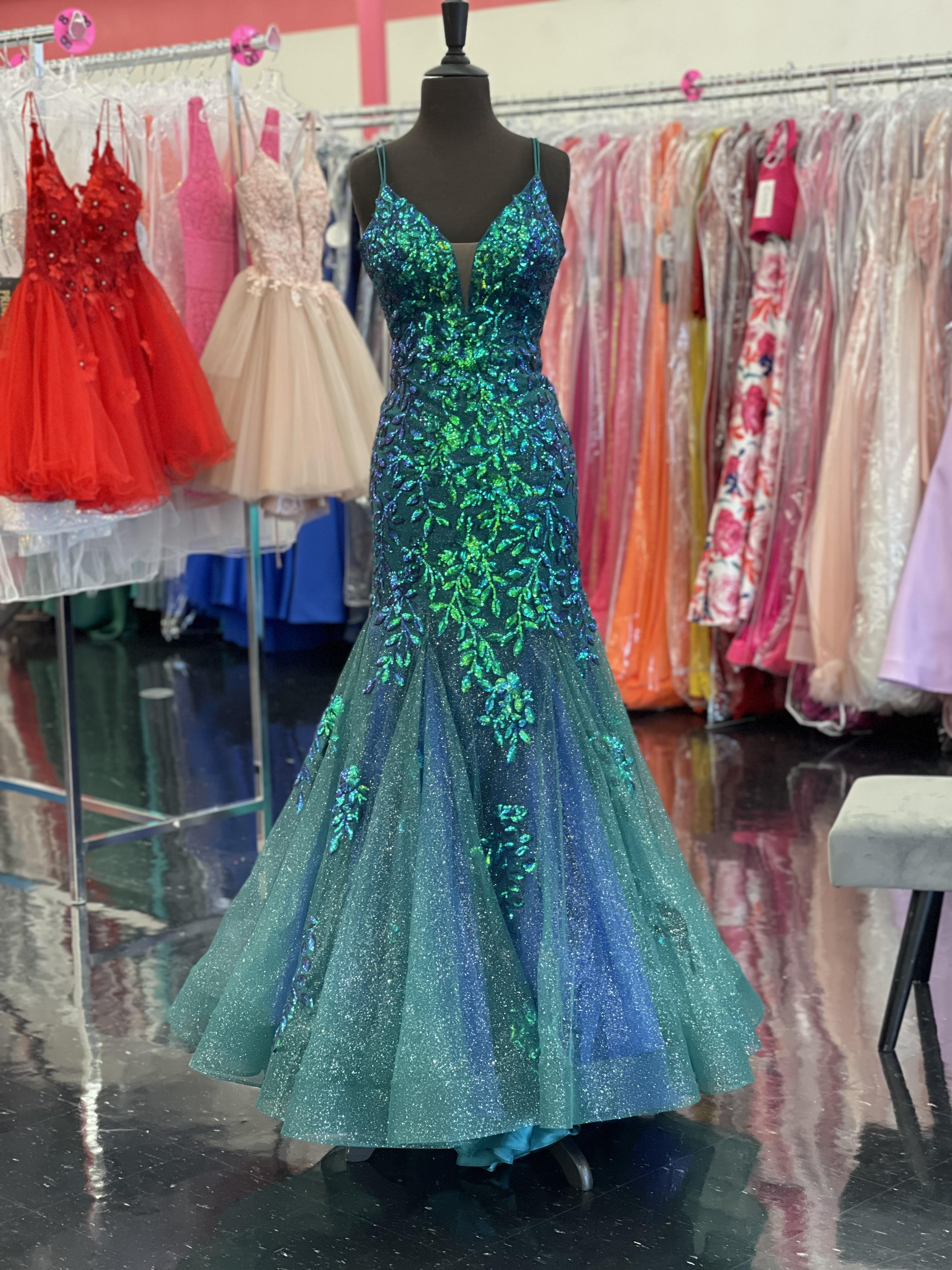 Amarra 87317 Mermaid Prom Dress Emerald size 2 8 Long