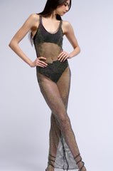 Front View Angel Rhinestone Mesh Maxi Dress