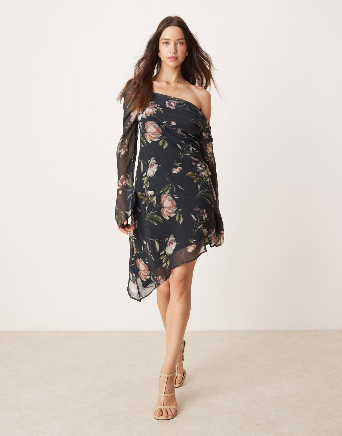 ASOS DESIGN asymmetric floral print long sleeve dress - ASOS Sample Sale