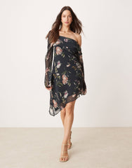 ASOS DESIGN asymmetric floral print long sleeve dress - ASOS Sample Sale