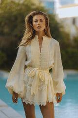 AURELIE LACE TRIM LINEN MINI DRESS - BUTTER YELLOW